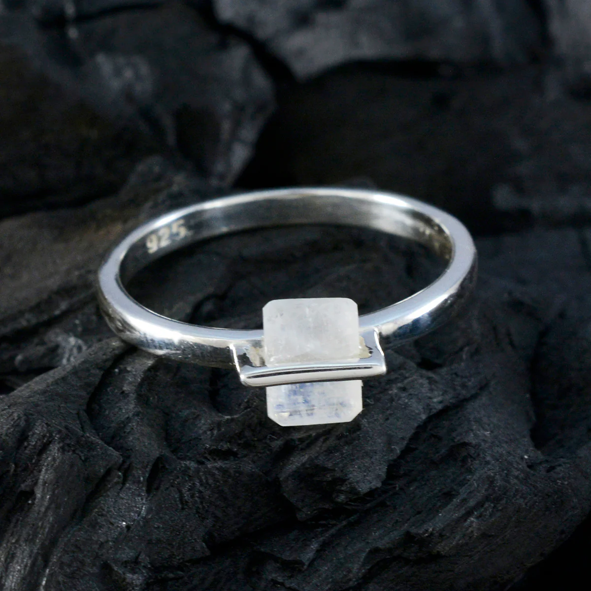 Rainbow Moonstone Solitaire American 92.5 Silver White Gemstones Dainty Feminine Ring Jewelry - Image 4