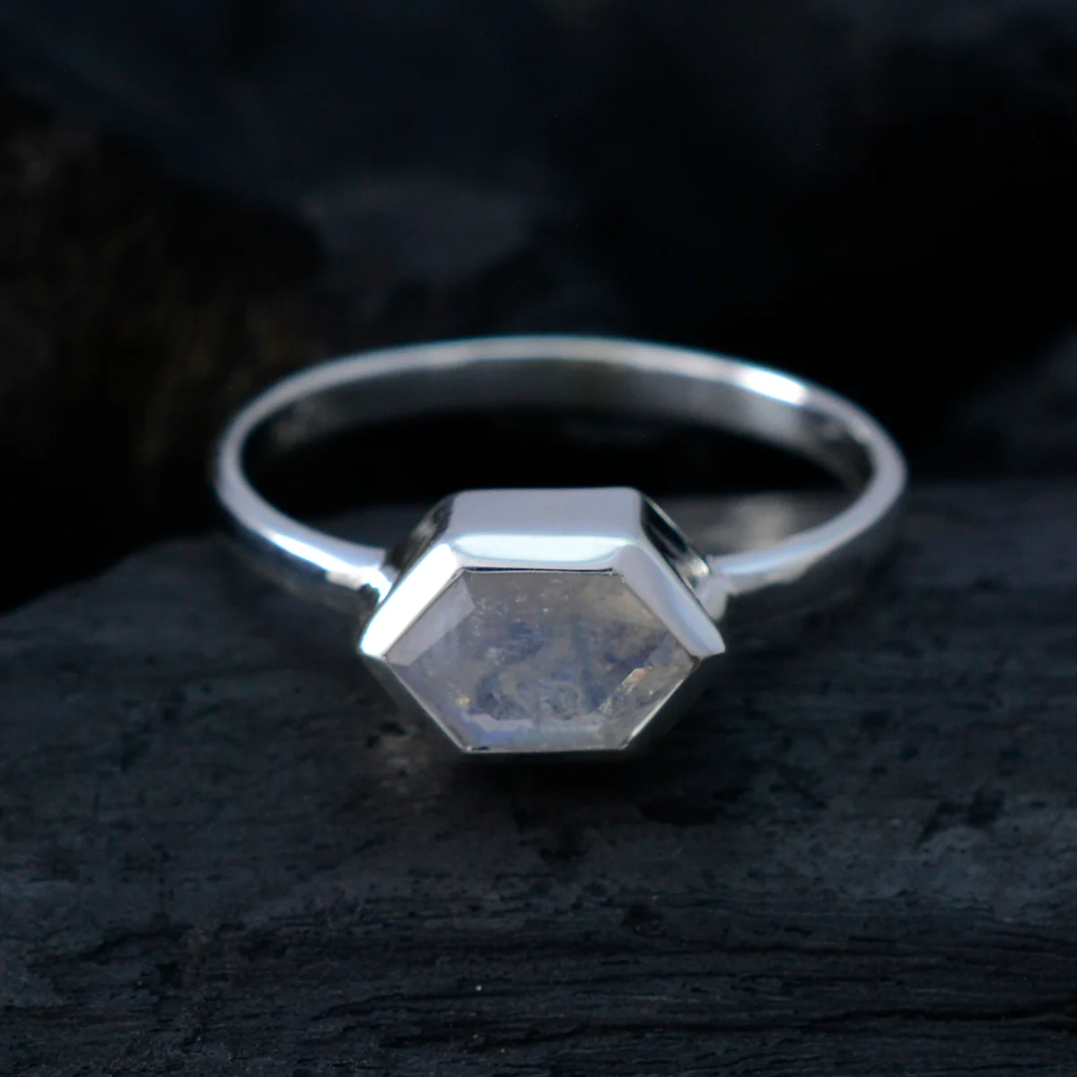 Rainbow Moonstone Solitaire American 92.5 Silver White Gemstones Delicate Graceful Ring Jewelry - Image 4