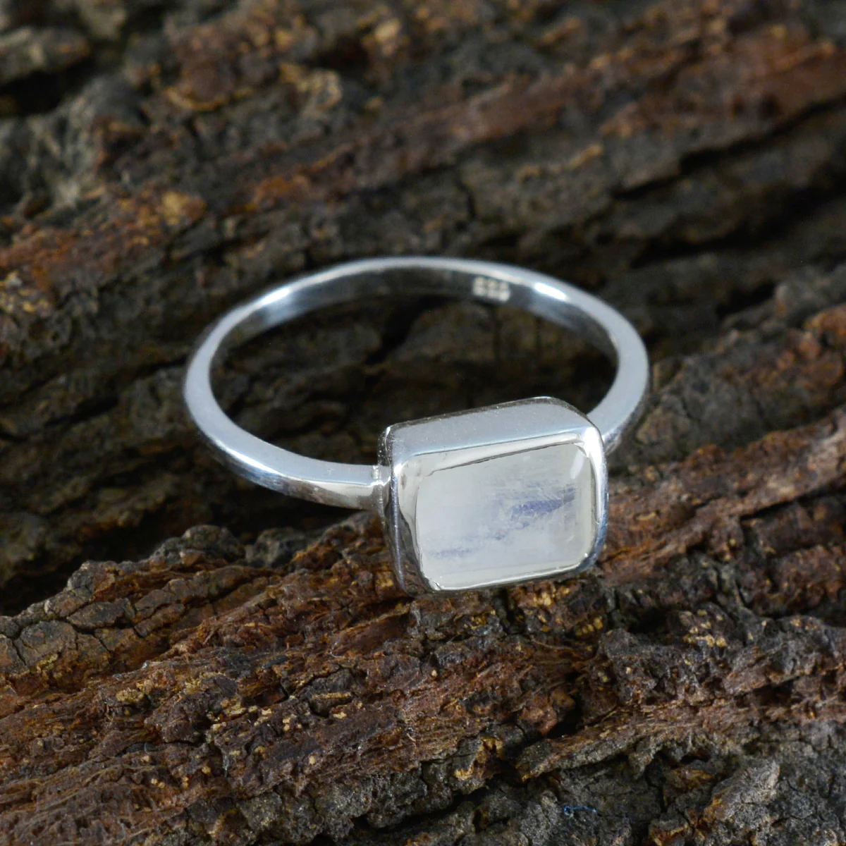 Rainbow Moonstone Solitaire American Sterling Silver White Gems Dainty Boho Ring Jewellery - Image 3