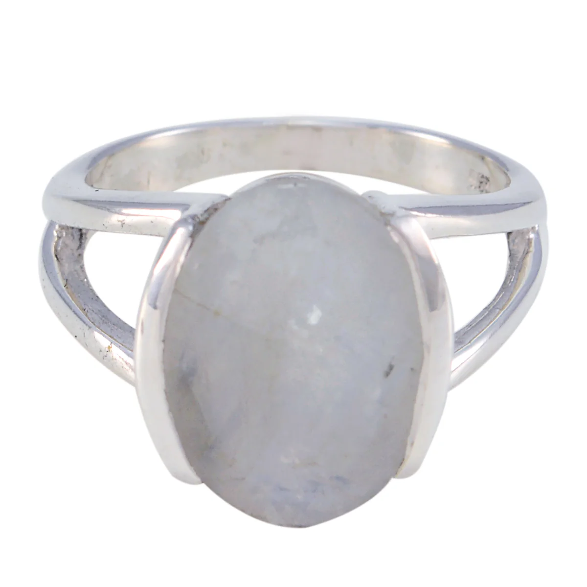 Rainbow Moonstone Solitaire French 92.5 Silver White Gemstone Mid-weight Graceful Ring Jewelry