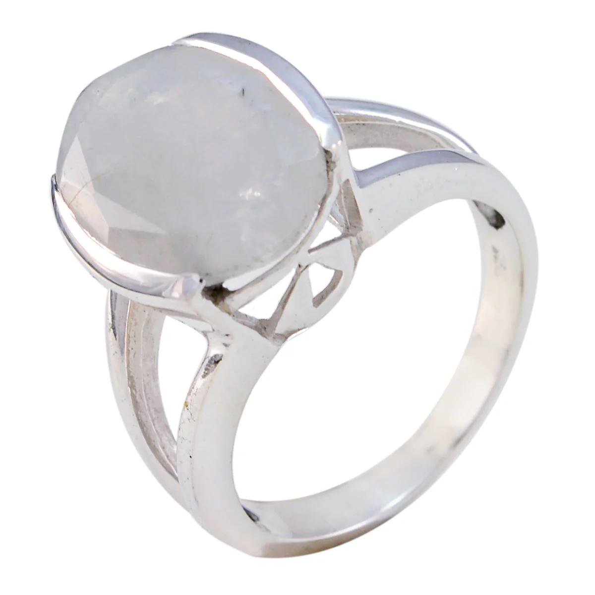 Rainbow Moonstone Solitaire French 92.5 Silver White Gemstone Mid-weight Graceful Ring Jewelry - Image 2