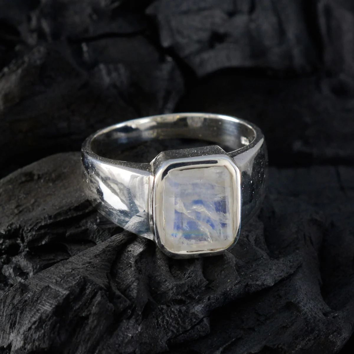 Rainbow Moonstone Solitaire French 925 Sterling Silver White Gemstone Eye-catching Modern Ring Jewelry - Image 4