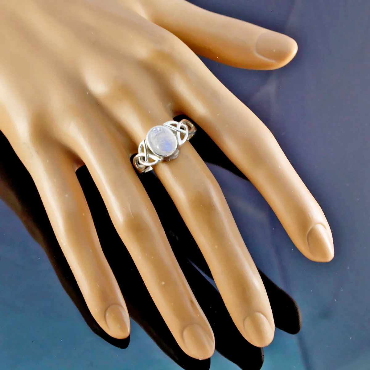Rainbow Moonstone Solitaire French 925 Sterling Silver White Gemstones Minimal Ethnic Ring Jewellery - Image 3