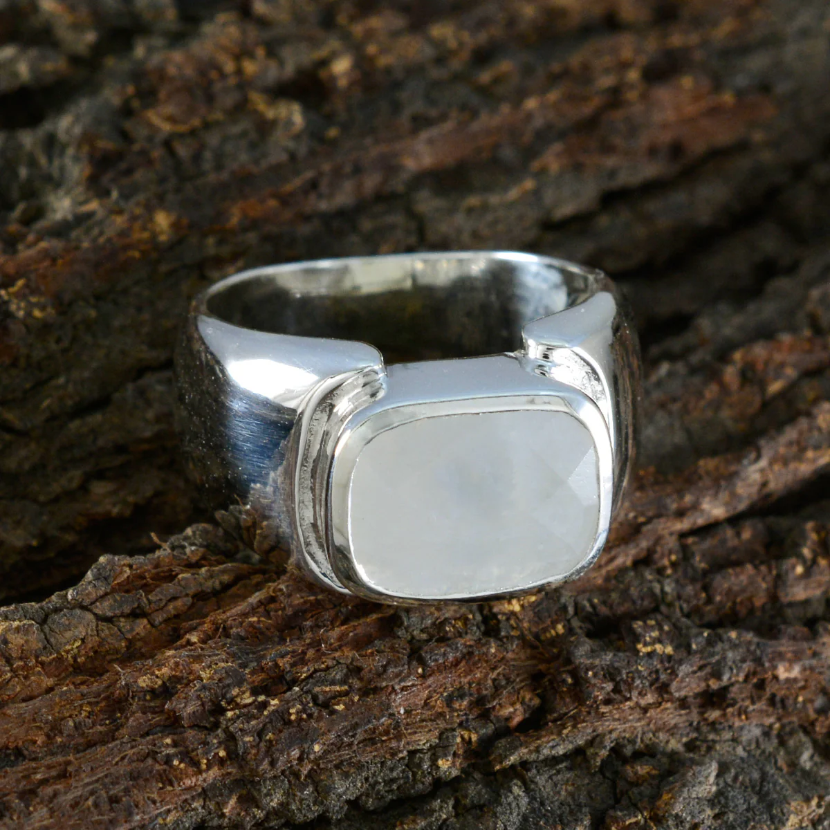 Rainbow Moonstone Solitaire French Sterling Silver White Gems Essential  Contemporary Ring Jewellery - Image 3