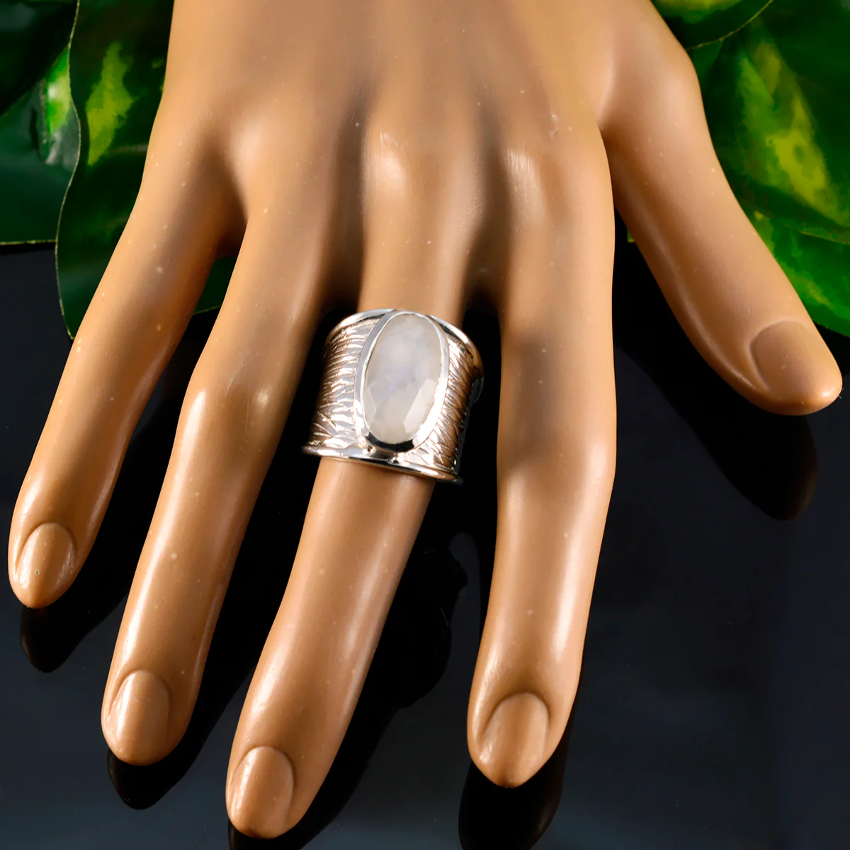 Rainbow Moonstone Solitaire German 92.5 Silver White Gemstone Statement Heritage Ring Jewellery - Image 5