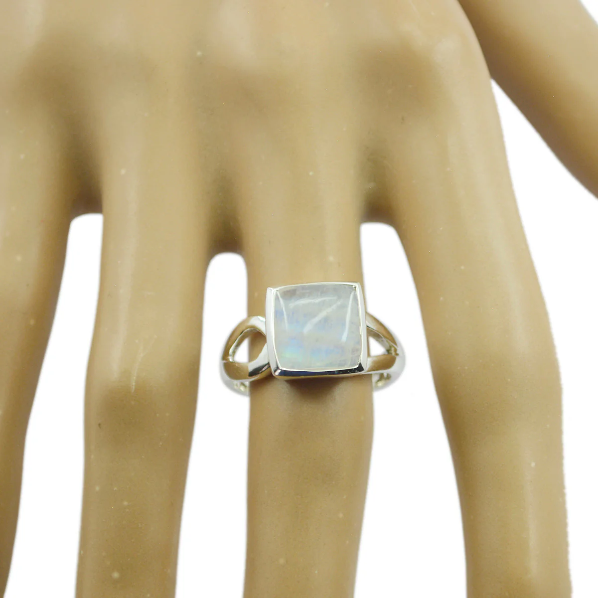 Rainbow Moonstone Solitaire German 92.5 Silver White Gemstones Mid-weight Boho Ring Jewelry - Image 2