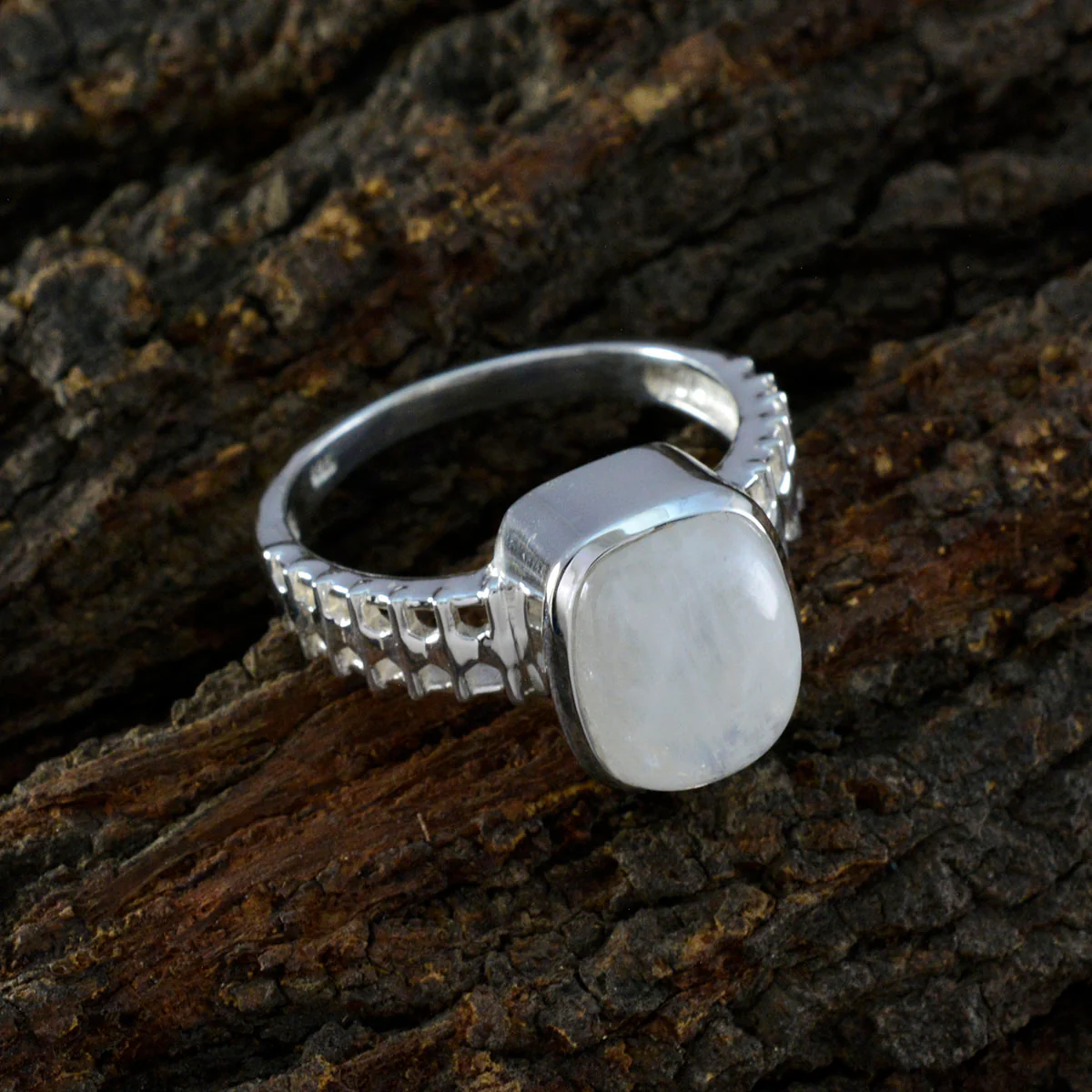 Rainbow Moonstone Solitaire German 925 Silver White Gems Mid-weight Boho Ring Jewelry - Image 3