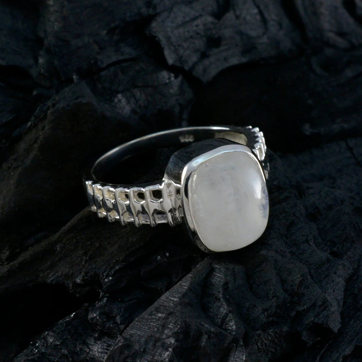 Rainbow Moonstone Solitaire German 925 Silver White Gems Mid-weight Boho Ring Jewelry - Image 4
