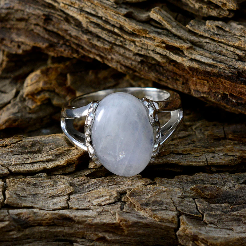 Rainbow Moonstone Solitaire German 925 Silver White Gems Minimal Abstract Ring Jewellery - Image 3