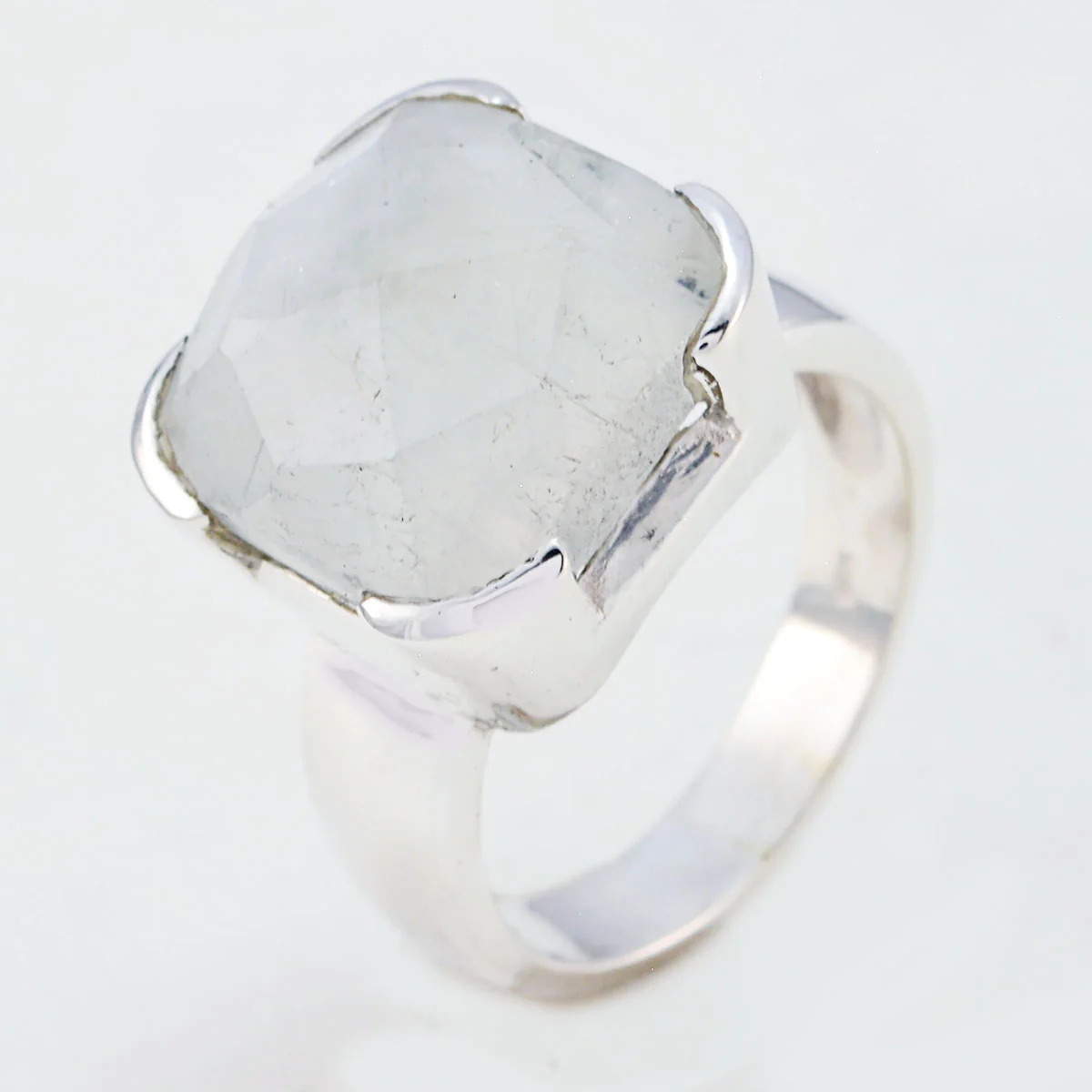 Rainbow Moonstone Solitaire German Silver White Gemstones Edgy Armor Ring Jewellery - Image 2