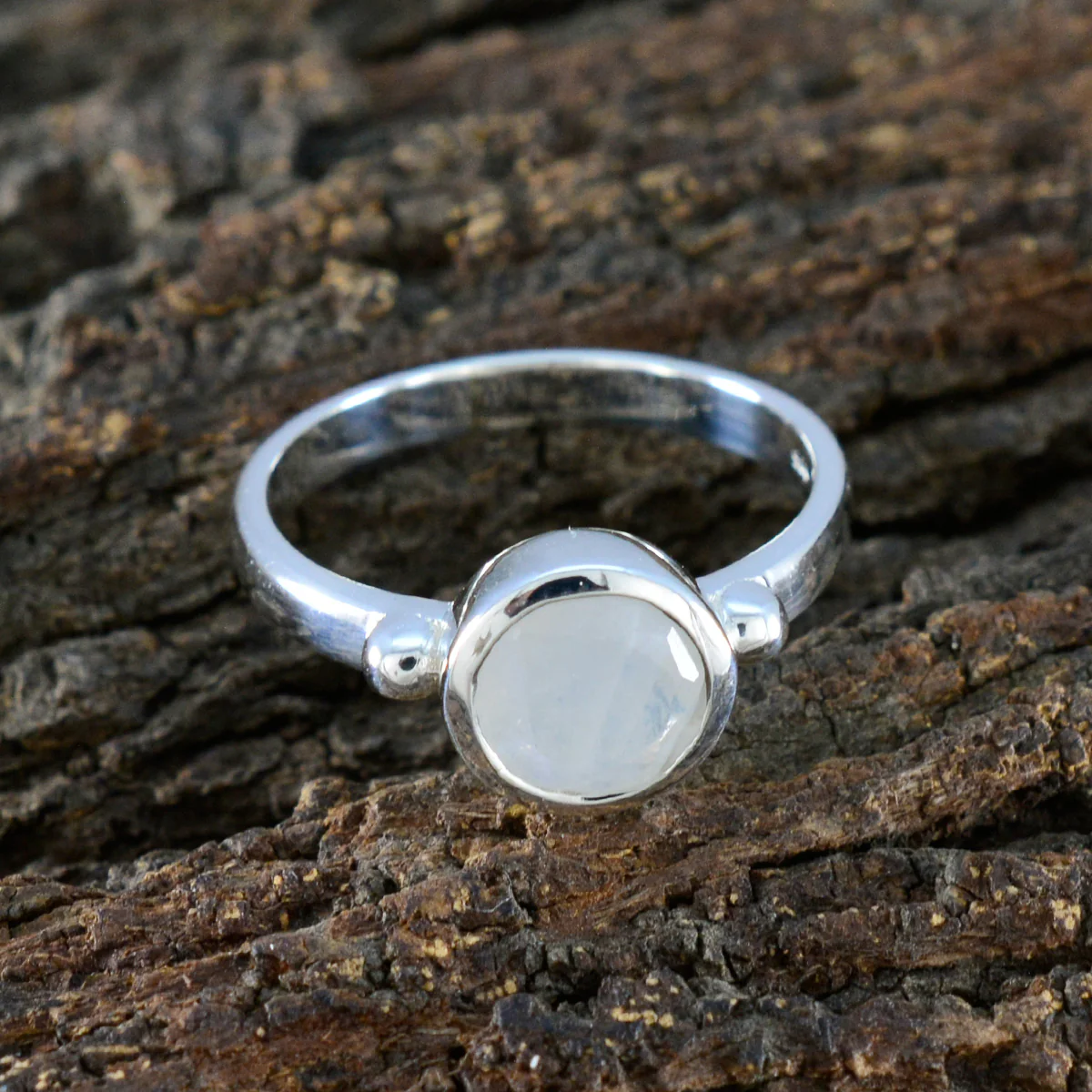 Rainbow Moonstone Solitaire Indian 92.5 Silver White Gemstone Slim Contemporary Ring Jewelry - Image 3