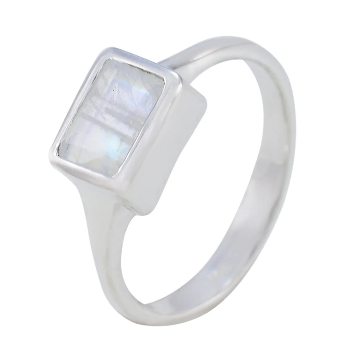 Rainbow Moonstone Solitaire Indian 925 Silver White Gemstone Featherlight Luxurious Ring Jewelry - Image 2