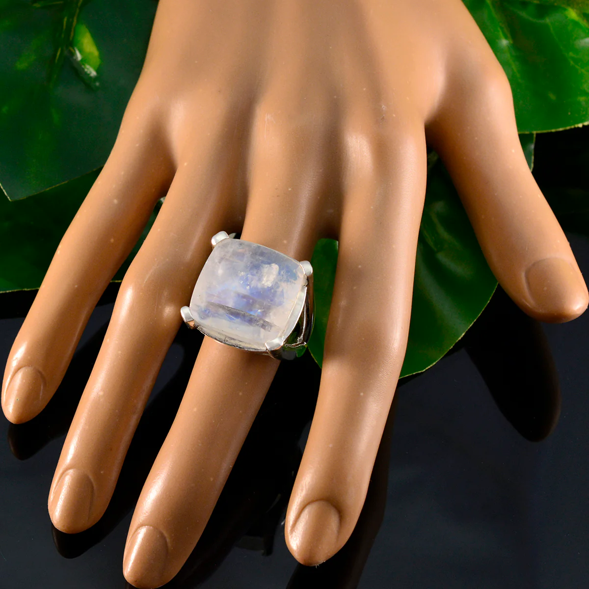 Rainbow Moonstone Solitaire Italian Sterling Silver White Gems Chunky Vintage Ring Jewelry - Image 5