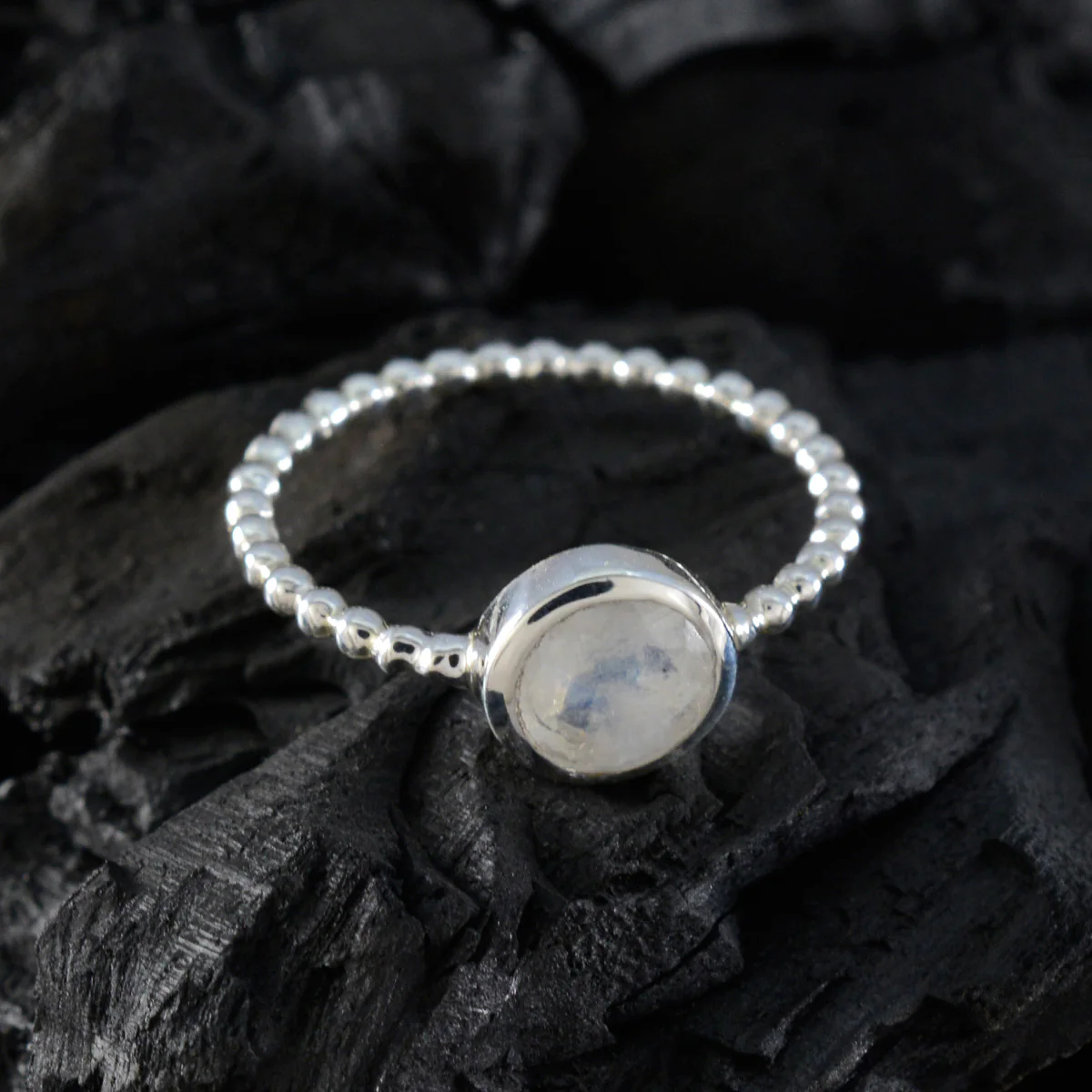 Rainbow Moonstone Solitaire Japanese 92.5 Silver White Gemstone Delicate Twist Ring Jewellery - Image 4
