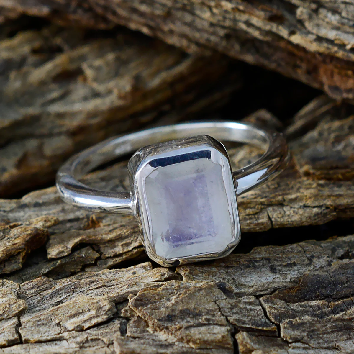 Rainbow Moonstone Solitaire Japanese Silver White Gems Whisper-thin Boho Ring Jewelry - Image 3