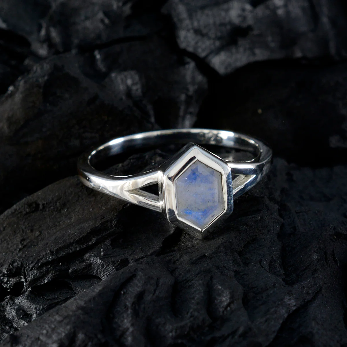 Rainbow Moonstone Solitaire Japanese Sterling Silver White Gems Whisper-thin Graceful Ring Jewelry - Image 4