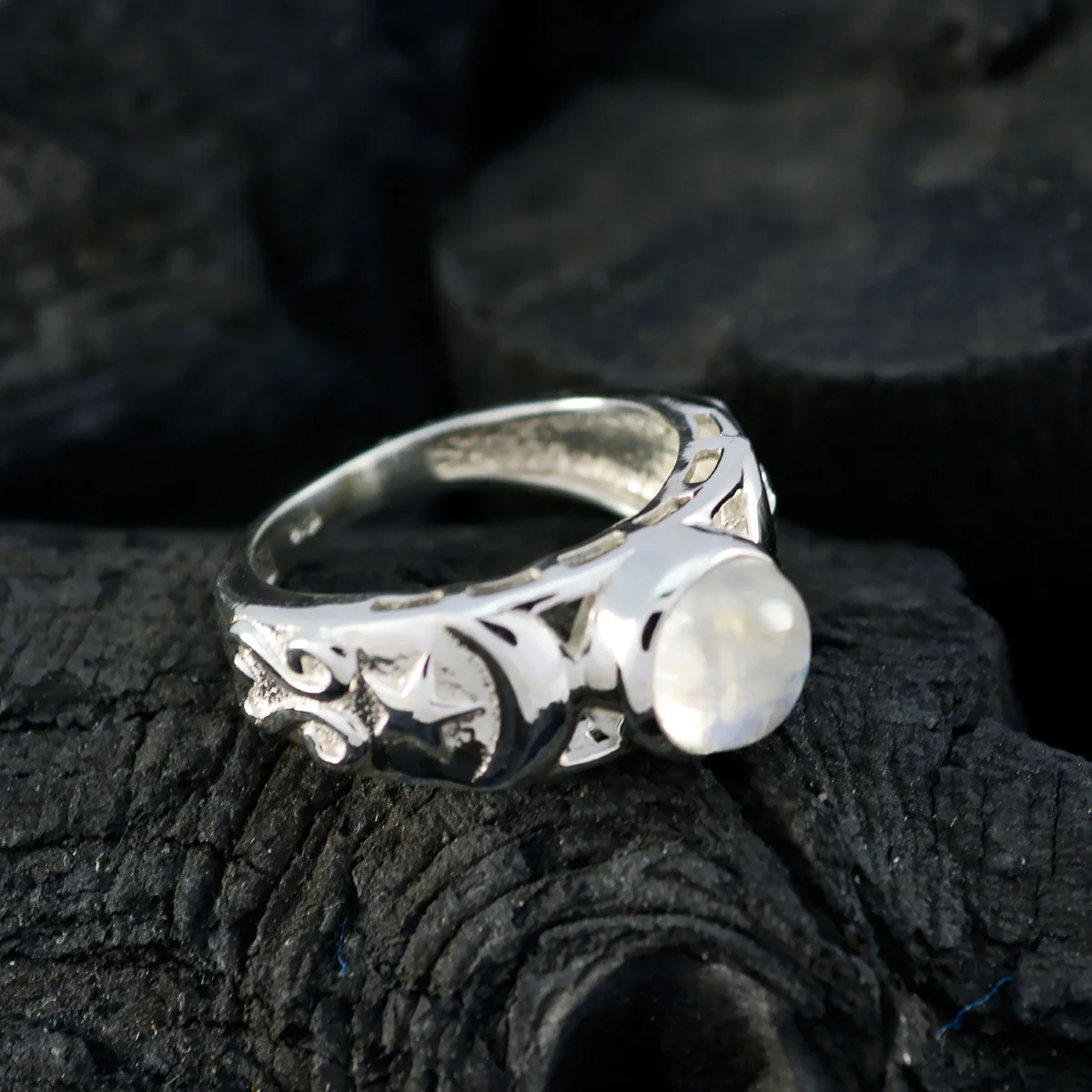 Rainbow Moonstone Solitaire Latin American Silver White Gemstones Slim Filigree Ring Jewelry - Image 3