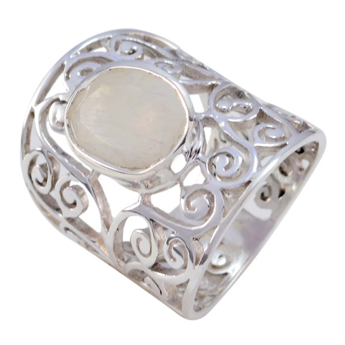 Rainbow Moonstone Solitaire Mexican 92.5 Silver White Gemstone Eye-catching Filigree Ring Jewellery - Image 2