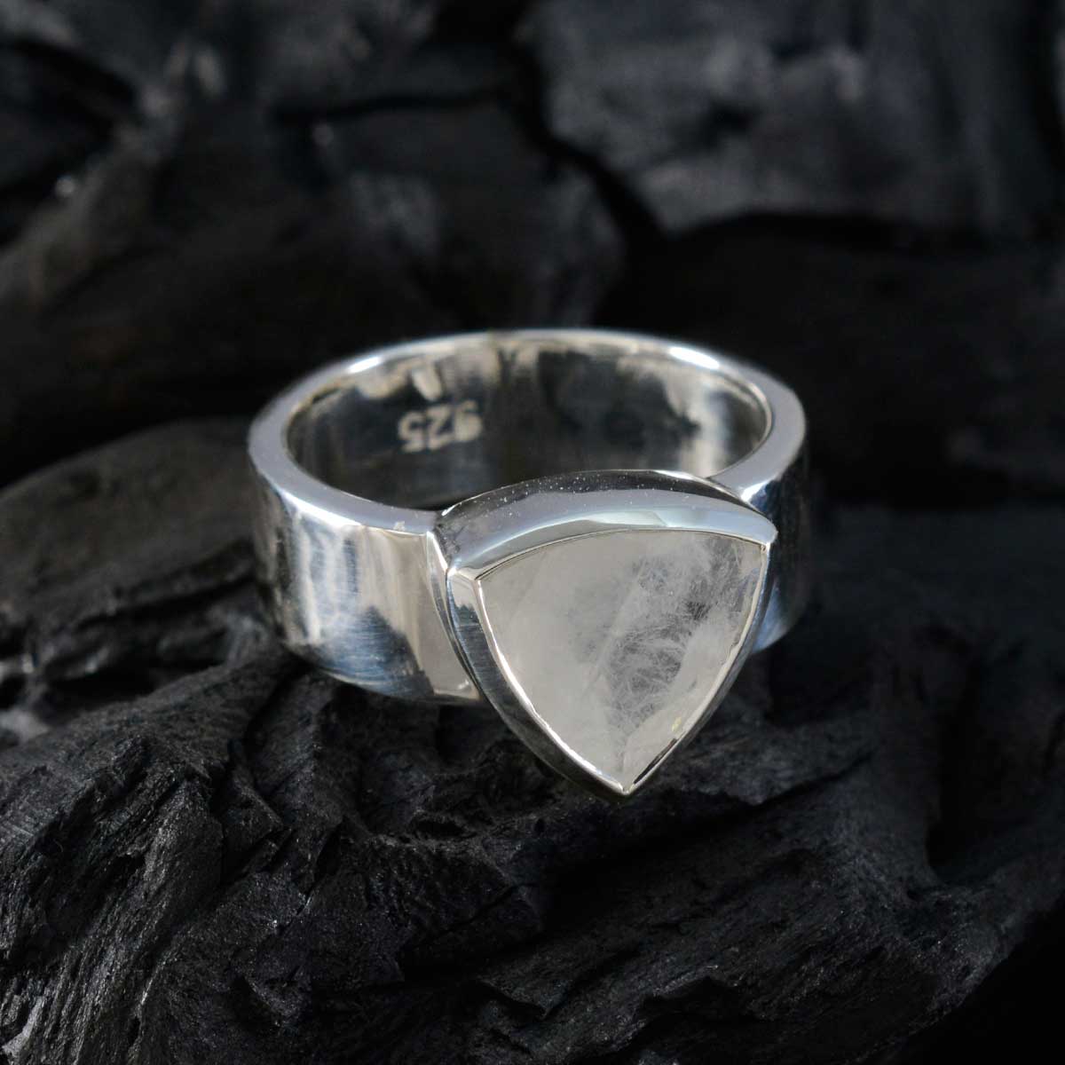 Rainbow Moonstone Solitaire Mexican Silver White Gemstones Eye-catching Signet Band Jewelry - Image 4