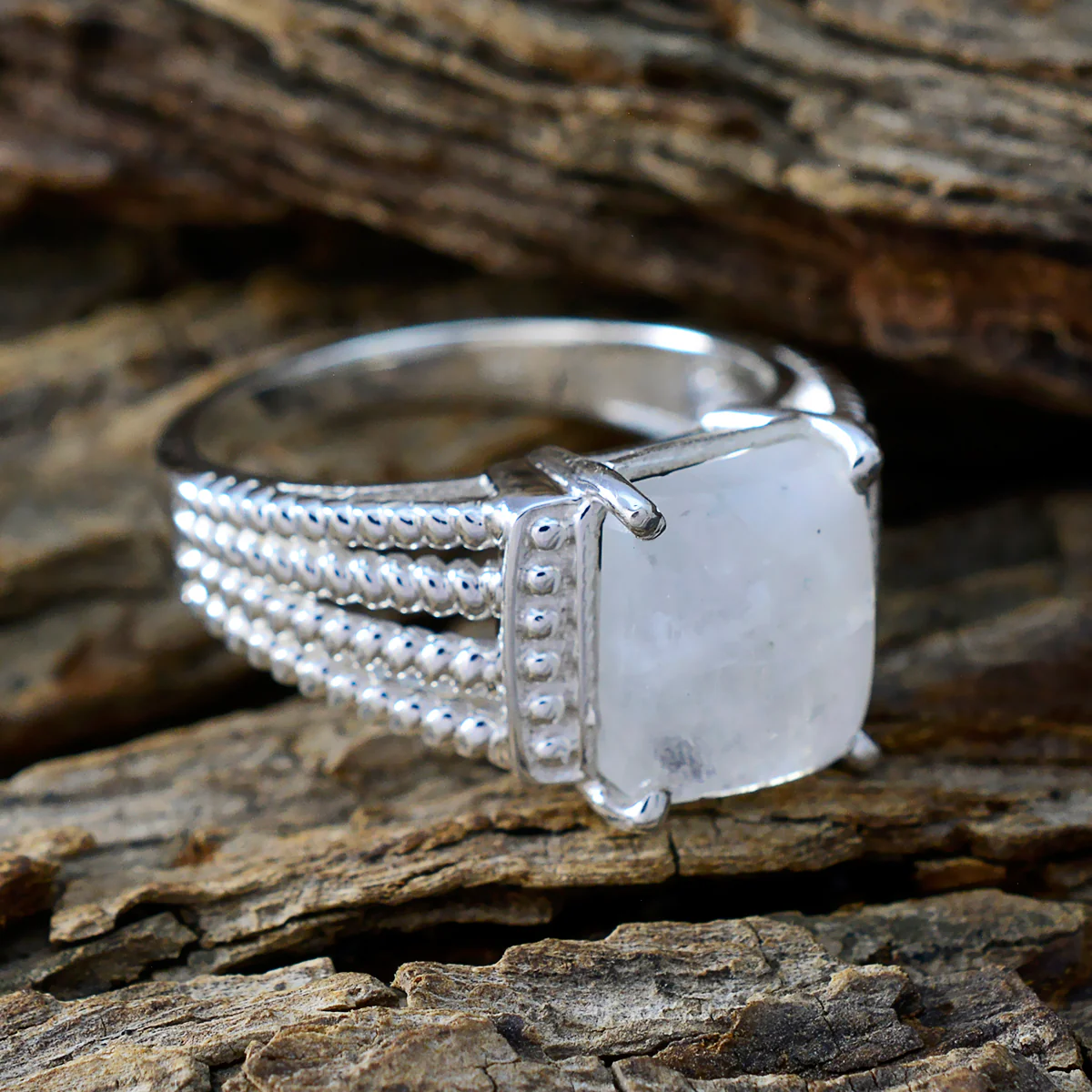 Rainbow Moonstone Solitaire Moroccan 925 Silver White Gemstones Eye-catching Abstract Ring Jewellery - Image 3