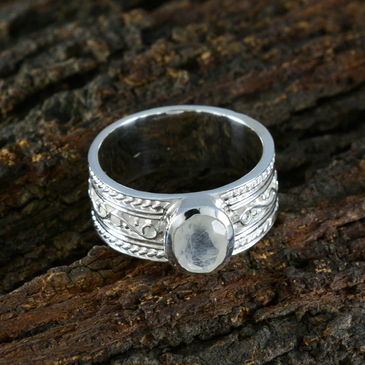 Rainbow Moonstone Solitaire Moroccan 925 Silver White Gemstones Eye-catching Twist Band Jewelry - Image 3