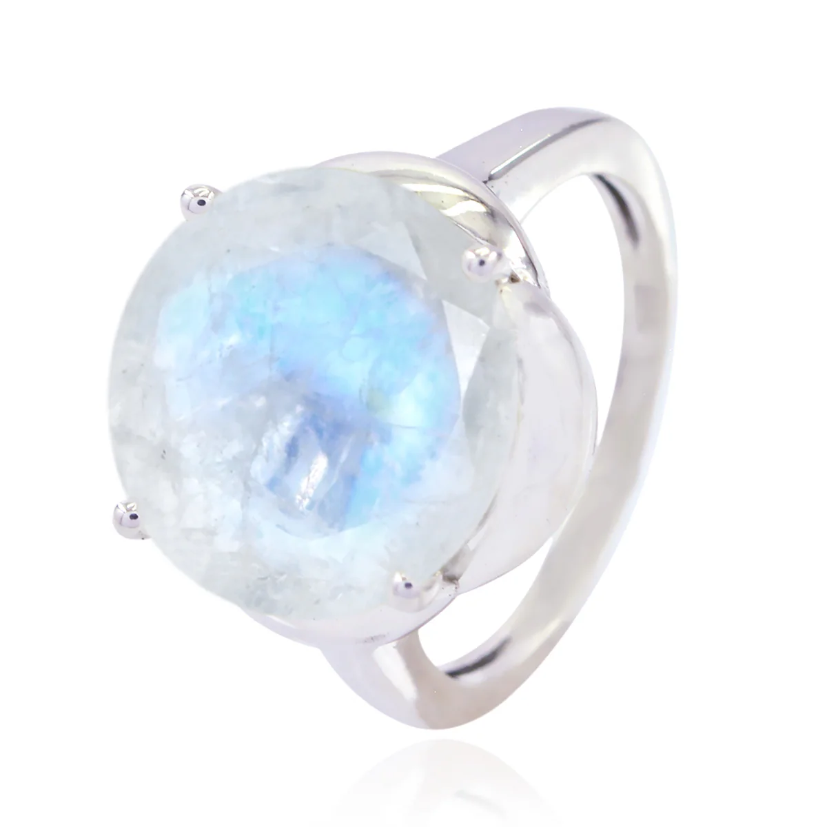 Rainbow Moonstone Solitaire Moroccan Silver White Gems Minimal Graceful Ring Jewellery - Image 3