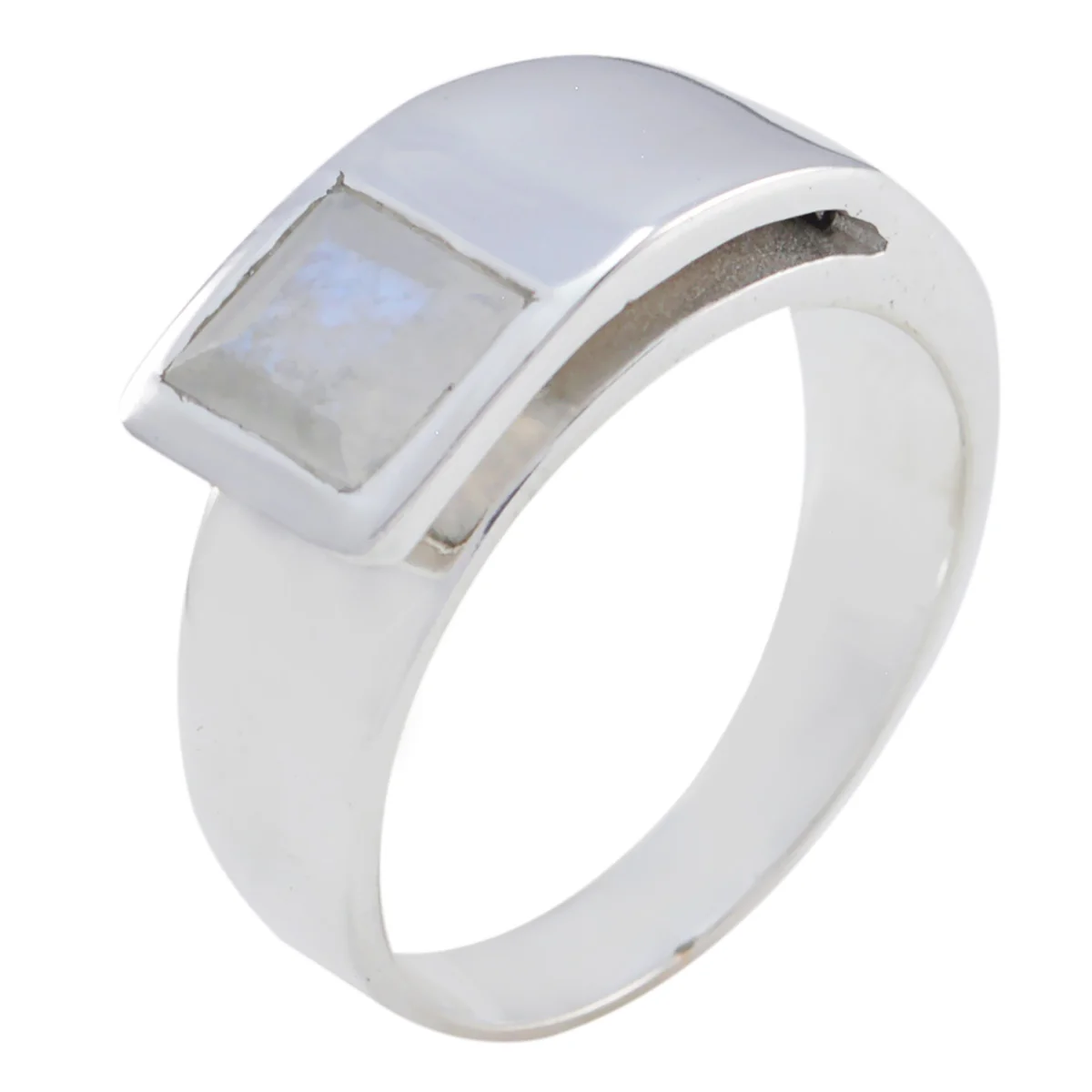 Rainbow Moonstone Solitaire Moroccan Silver White Gemstones Minimal Feminine Ring Jewellery - Image 2