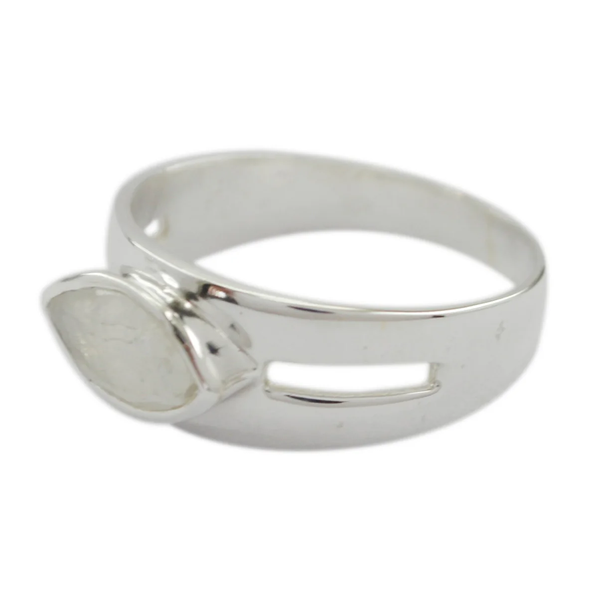 Rainbow Moonstone Solitaire Russian 92.5 Silver White Gemstones Slim Contemporary Ring Jewellery - Image 2