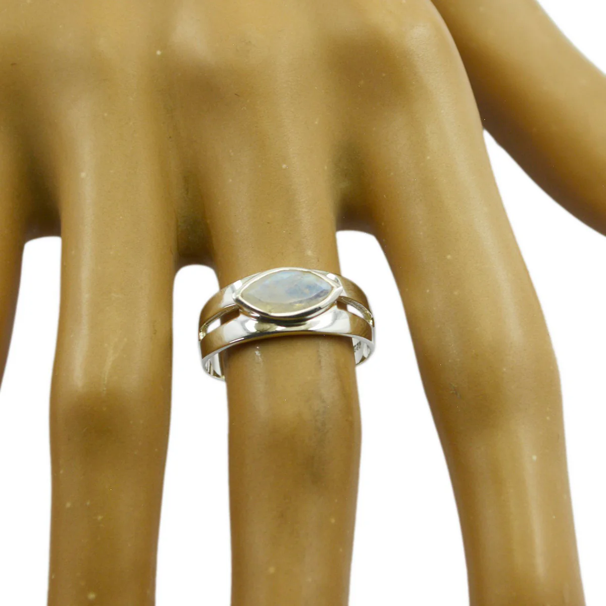 Rainbow Moonstone Solitaire Russian 92.5 Silver White Gemstones Slim Contemporary Ring Jewellery - Image 3