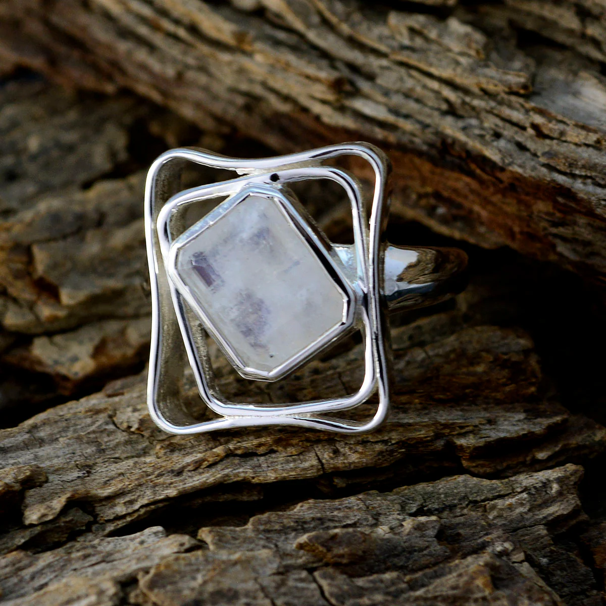 Rainbow Moonstone Solitaire Russian 925 Sterling Silver White Gemstone Mid-weight Signet Ring Jewelry - Image 3