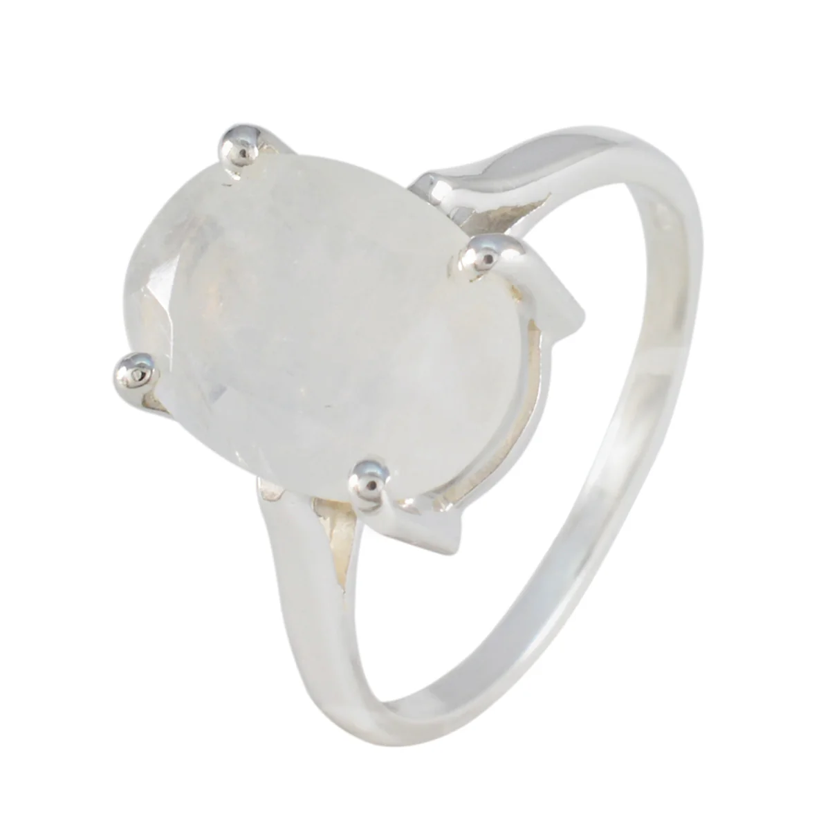 Rainbow Moonstone Solitaire Russian Sterling Silver White Gemstones Featherlight Ethnic Ring Jewelry - Image 2