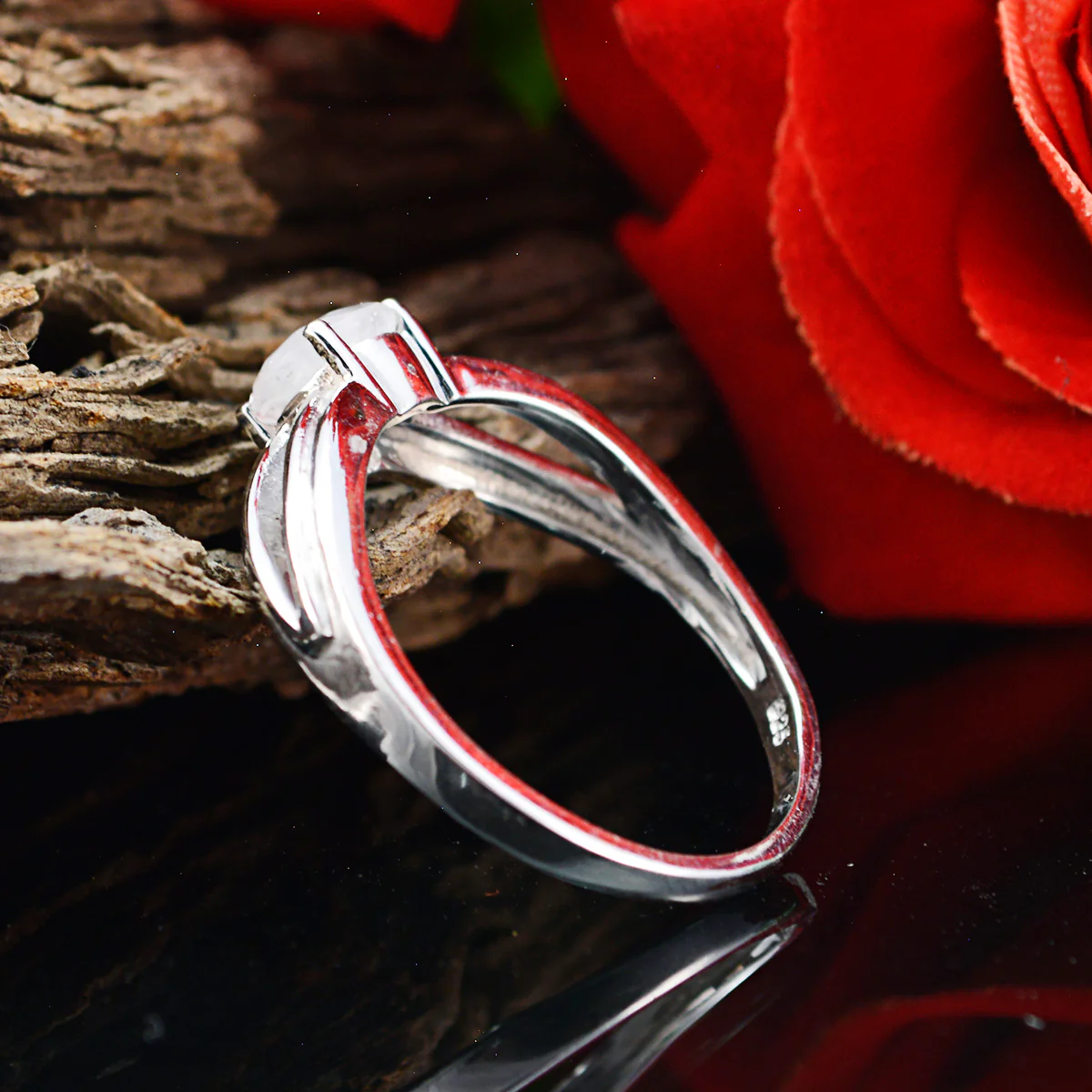 Rainbow Moonstone Solitaire Turkish 92.5 Silver White Gemstone Dainty Romantic Ring Jewellery - Image 2