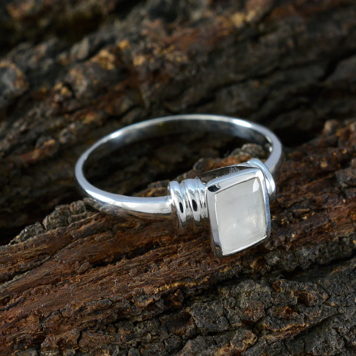 Rainbow Moonstone Solitaire Turkish 925 Silver White Gemstone Whisper-thin Sophisticated Ring Jewelry - Image 3