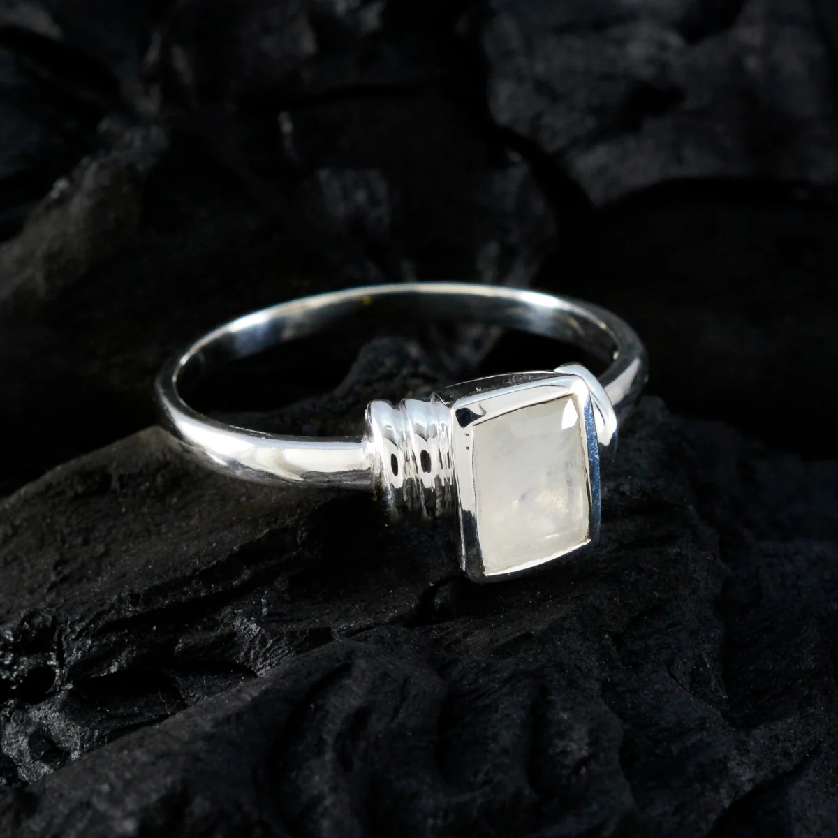 Rainbow Moonstone Solitaire Turkish 925 Silver White Gemstone Whisper-thin Sophisticated Ring Jewelry - Image 4