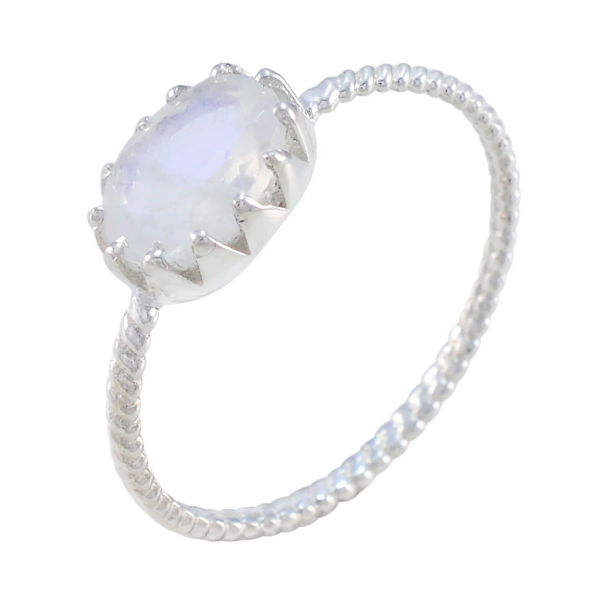 Rainbow Moonstone Solitaire Turkish 925 Silver White Gemstones Elegant Twist Ring Jewellery - Image 2