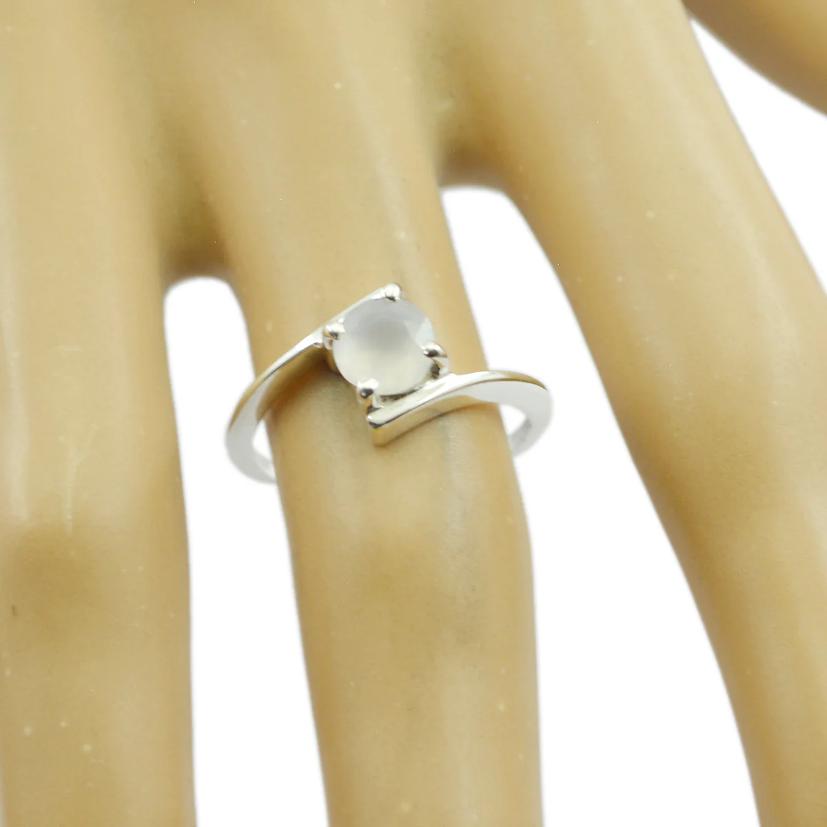Rainbow Moonstone Solitaire Turkish 925 Sterling Silvers White Gemstone Dainty Trendy Ring Jewelry - Image 2