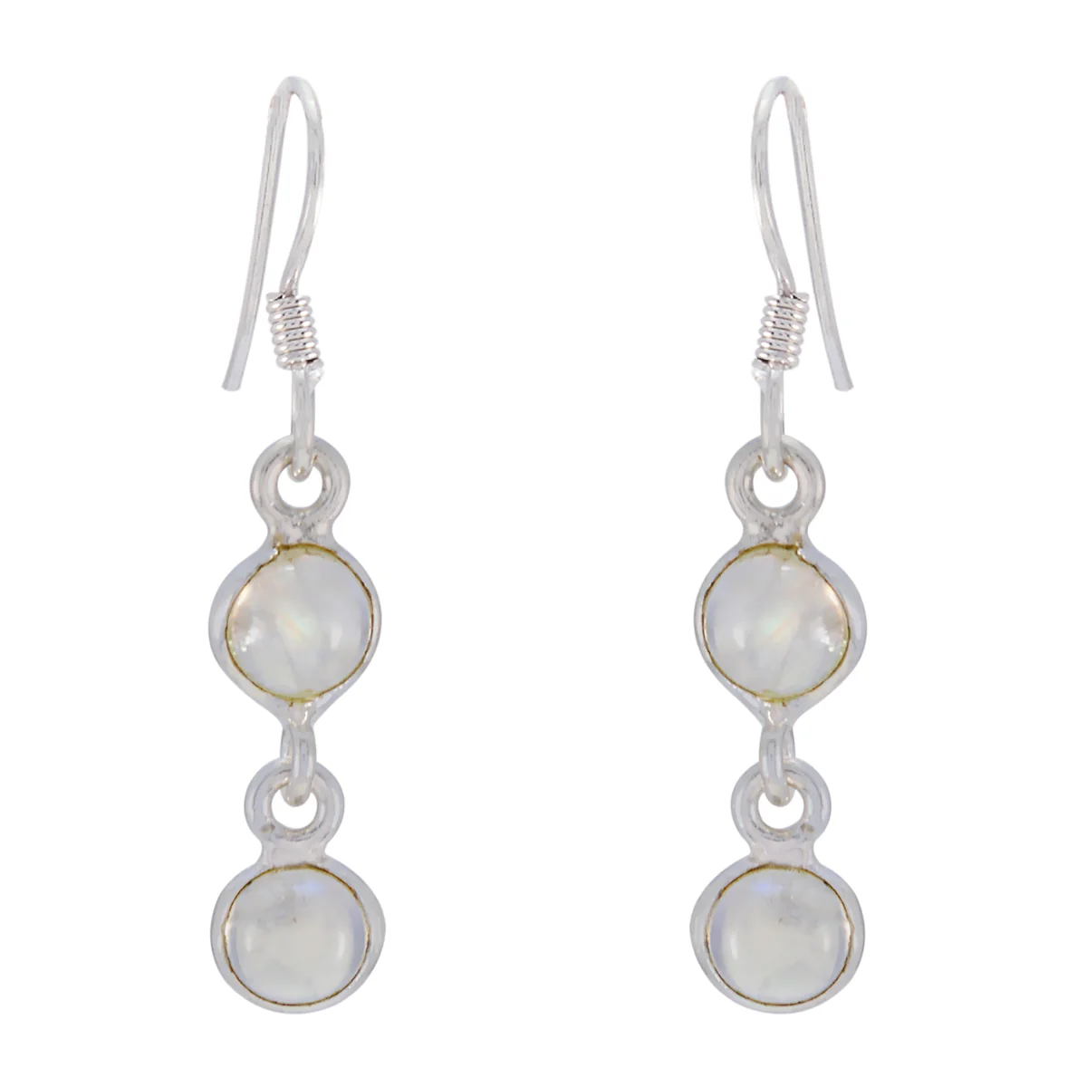 Rainbow Moonstone Spanish Hua multiple Dangle White Silver Earring