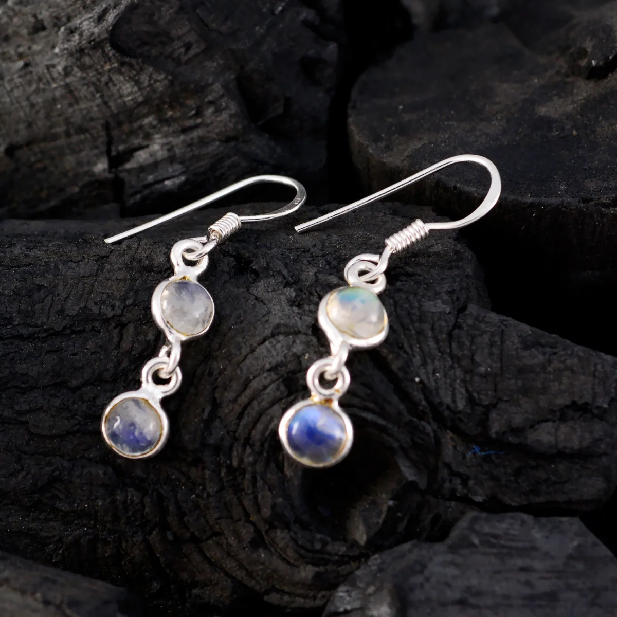 Rainbow Moonstone Spanish Hua multiple Dangle White Silver Earring - Image 4
