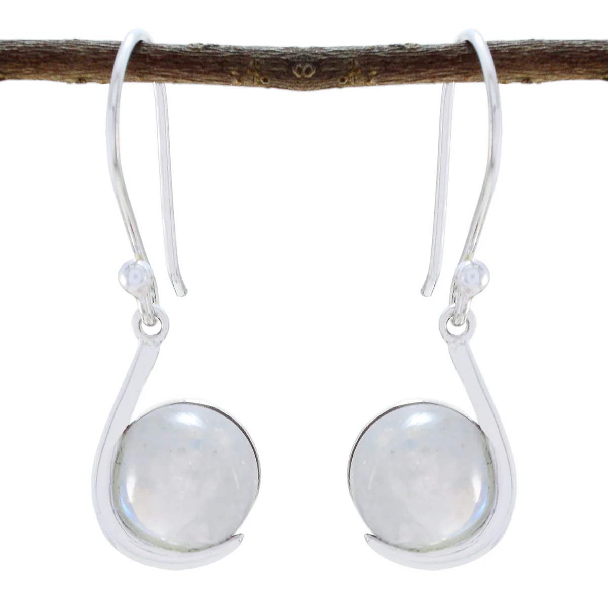 Rainbow Moonstone Spanish Laura Solitaire Dangle White 925 Sterling Silver Earring