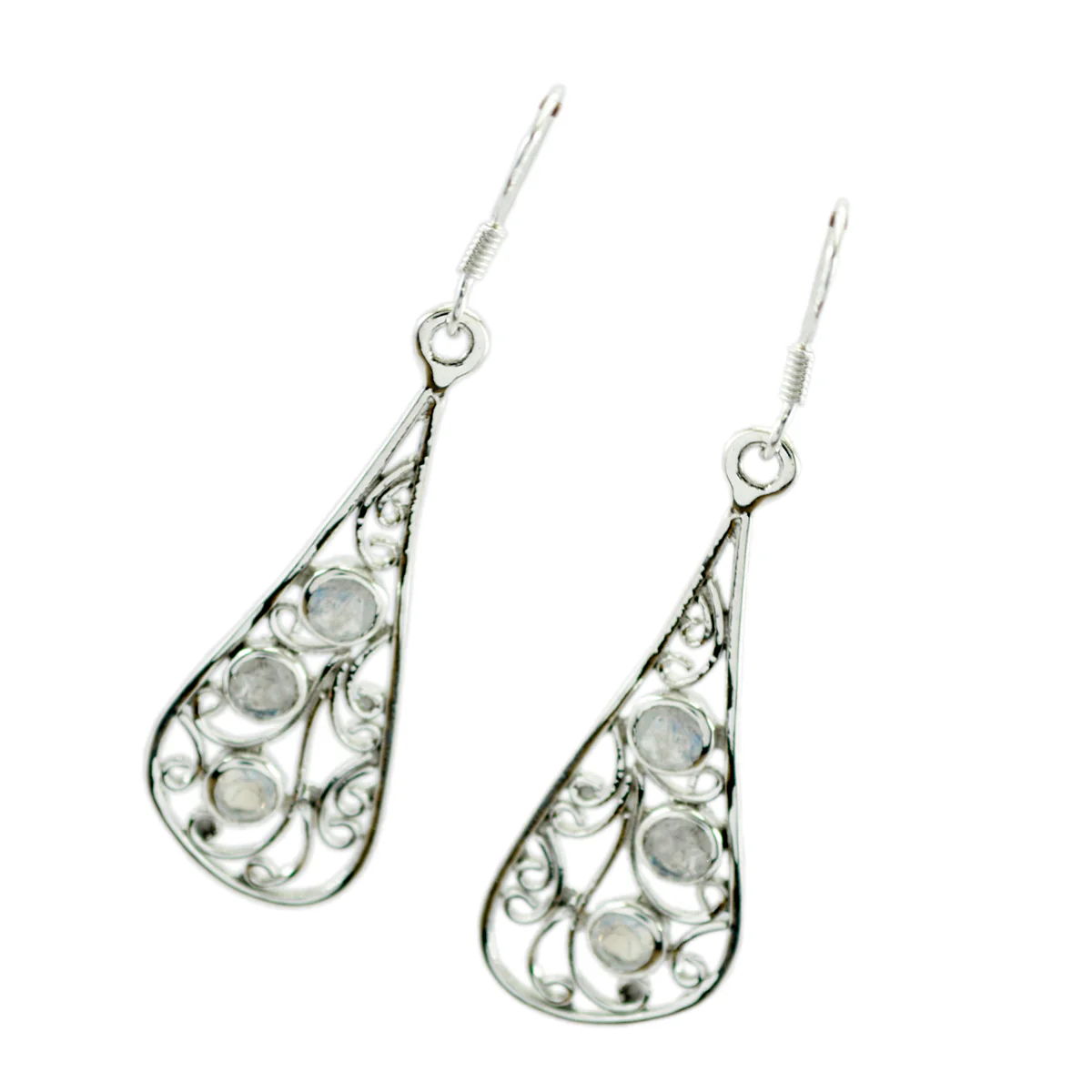 Rainbow Moonstone Spanish Teresa multiple Dangle White Silver Earring - Image 2