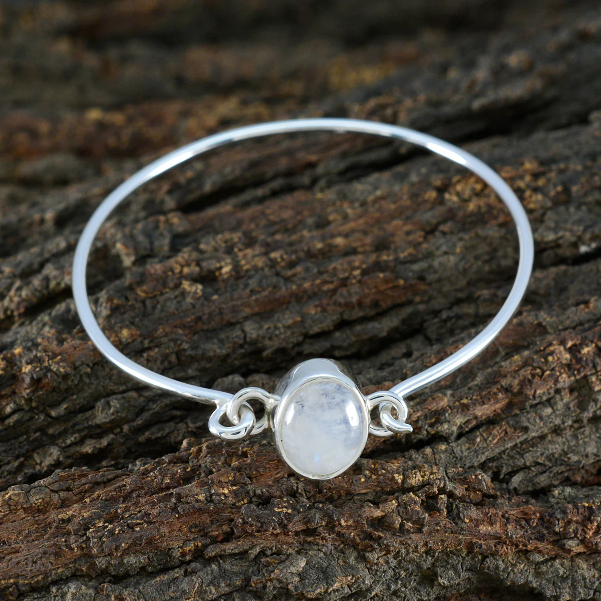 Rainbow Moonstone St Andrew’s Day Whisper-thin White Sterling Silver Hinged Bangle Bracelet - Image 4