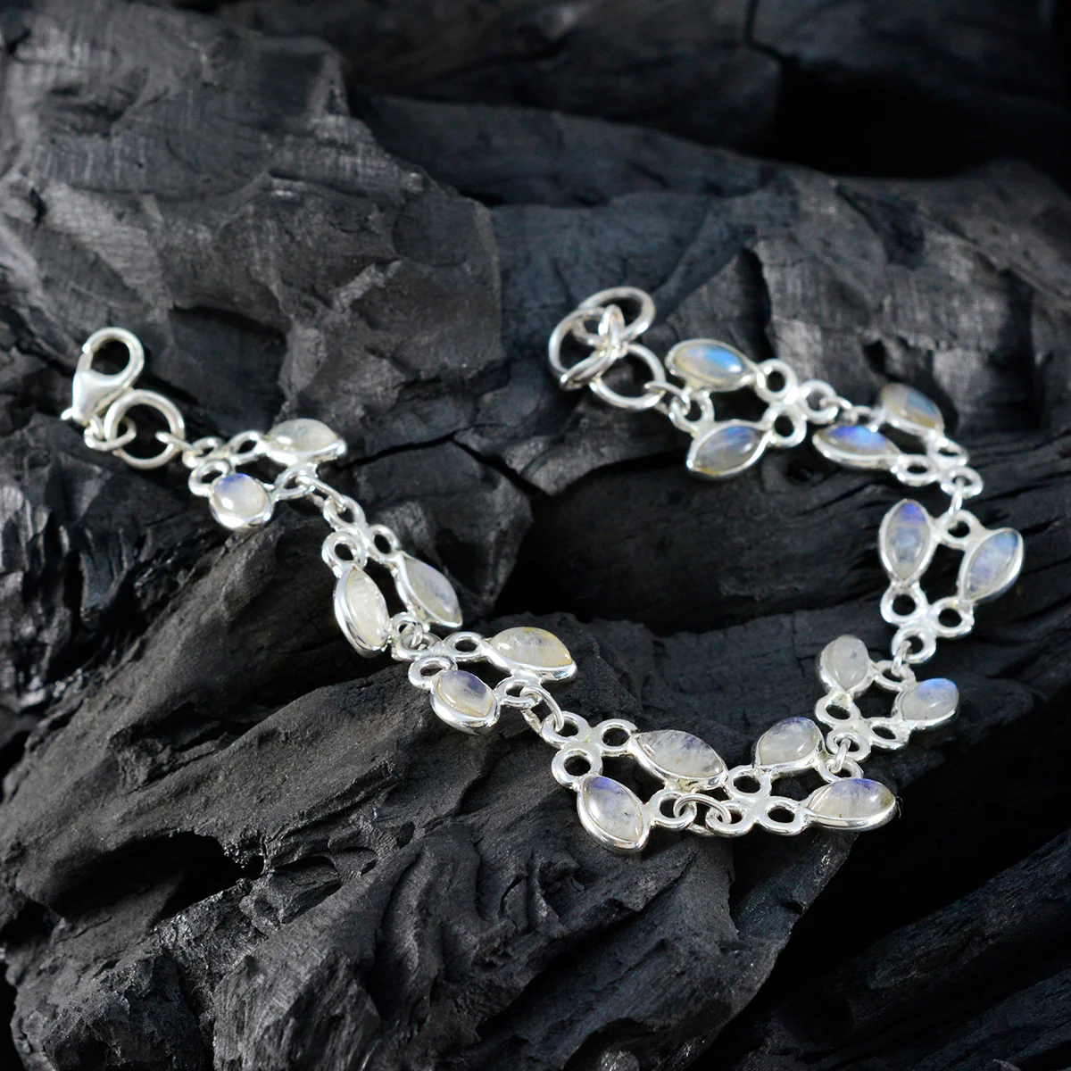 Rainbow Moonstone St David’s Day Whisper-thin White 925 Silver Links Bracelet - Image 5