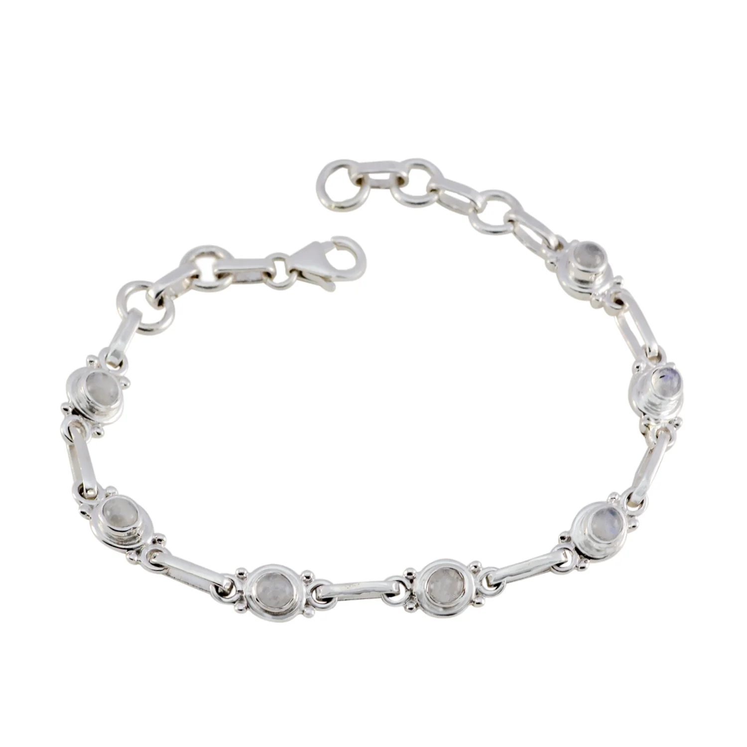 Rainbow Moonstone St. Patrick’s Day Featherlight White Silver Links Bracelet
