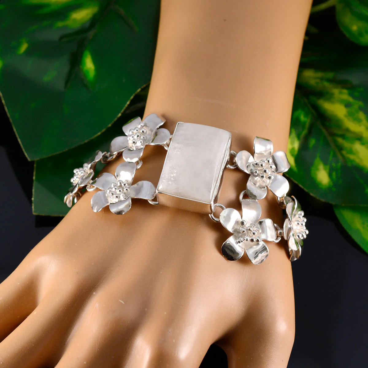 Rainbow Moonstone Star Wars Day Essential White 925 Silver Links Bracelet - Image 4