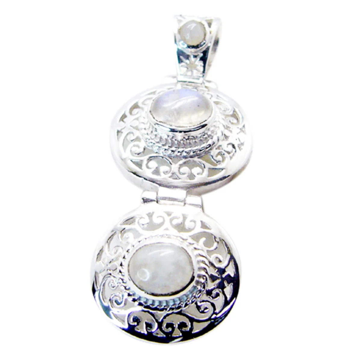 Rainbow Moonstone Statement German 925 Silver Toi et Moi Riley Retro White Pendant Jewelry