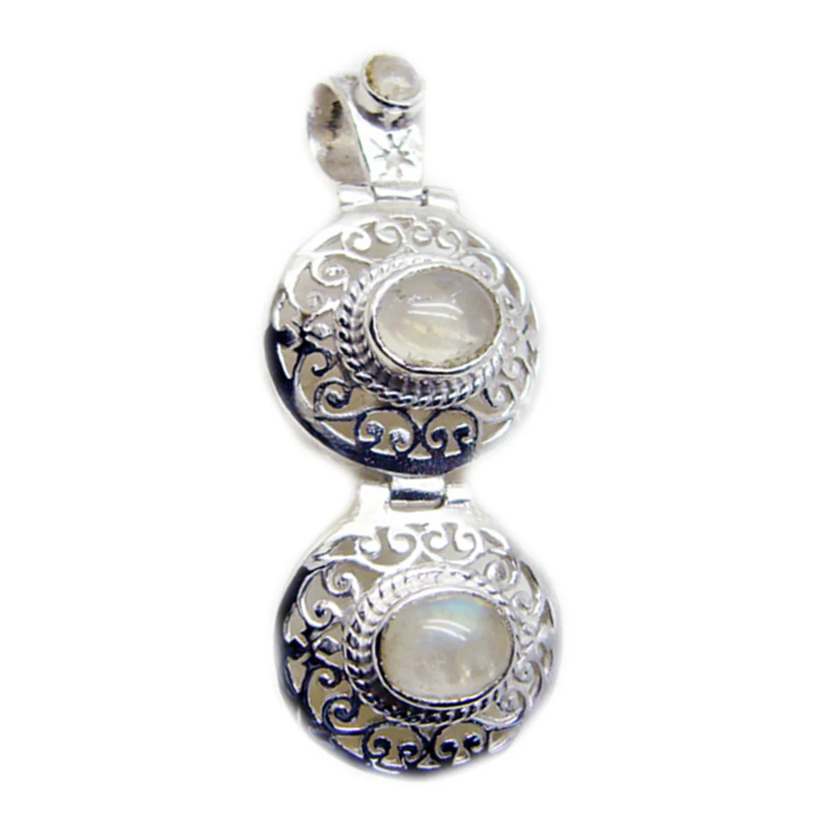 Rainbow Moonstone Statement German 925 Silver Toi et Moi Riley Retro White Pendant Jewelry - Image 2