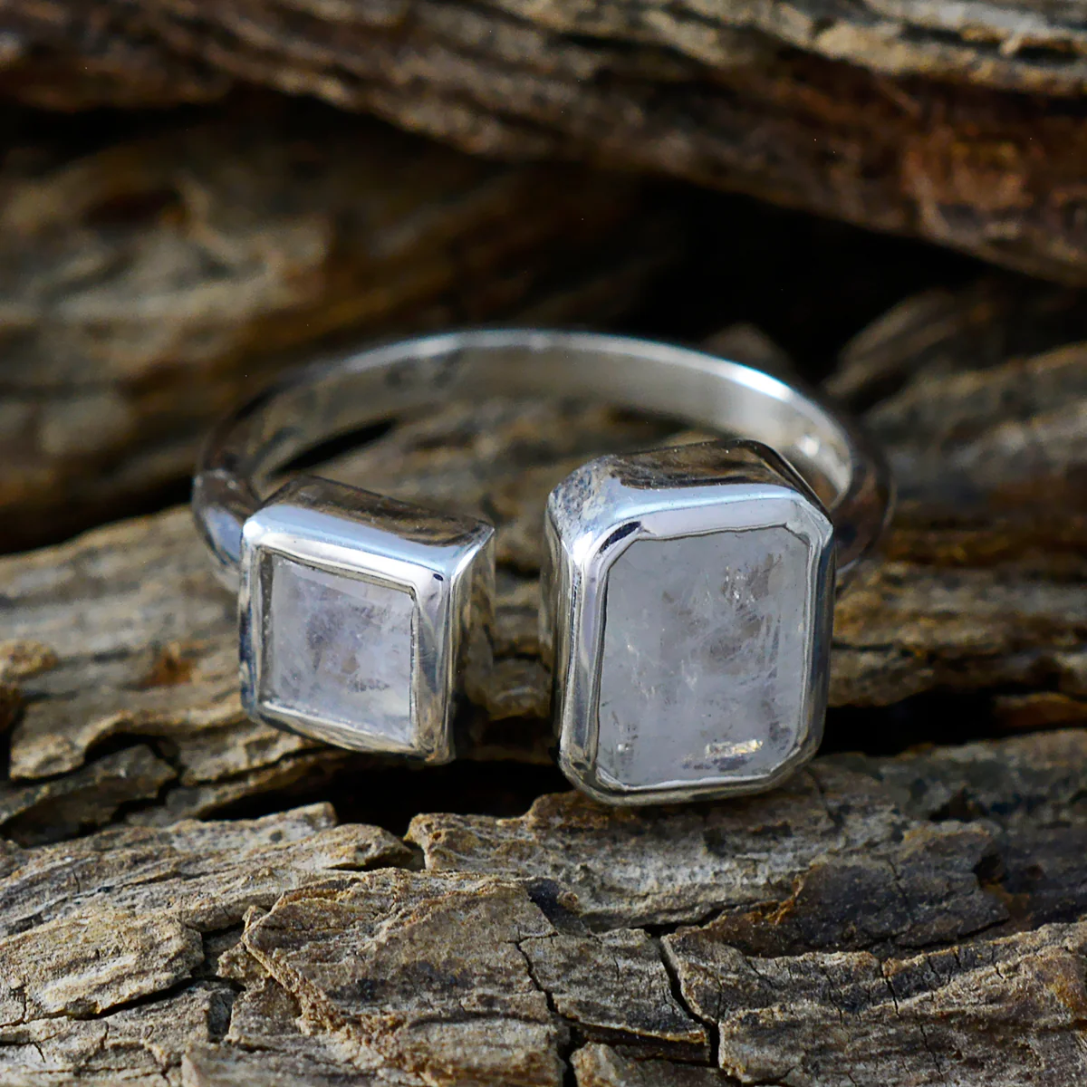 Rainbow Moonstone Toi et Moi Egyptian 925 Silver White Gemstone Featherlight Trendy Ring Jewelry - Image 3