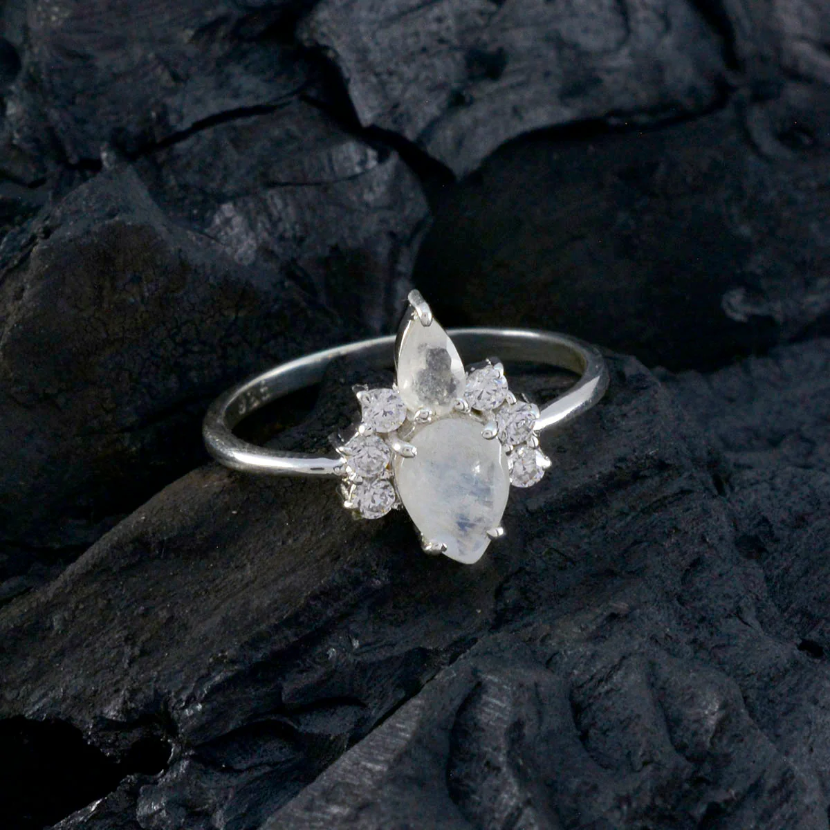 Rainbow Moonstone Toi et Moi Turkish 925 Sterling Silver White Gems Elegant Graceful Ring Jewelry - Image 4