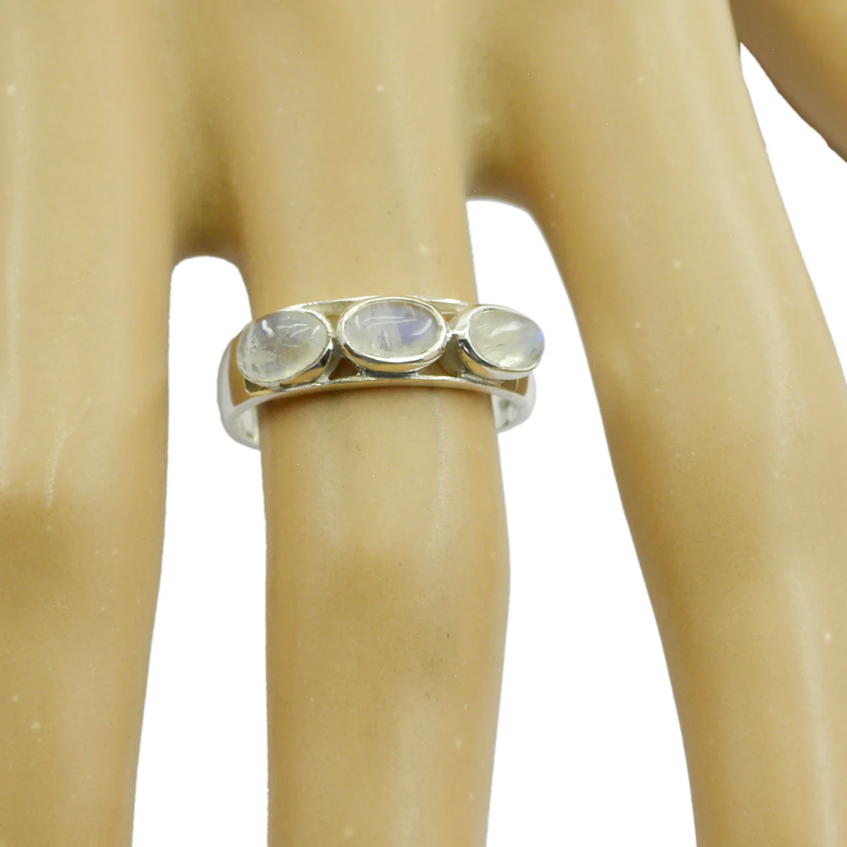 Rainbow Moonstone Trilogy American 925 Silver White Gemstone Dainty Sophisticated Ring Jewellery - Image 2