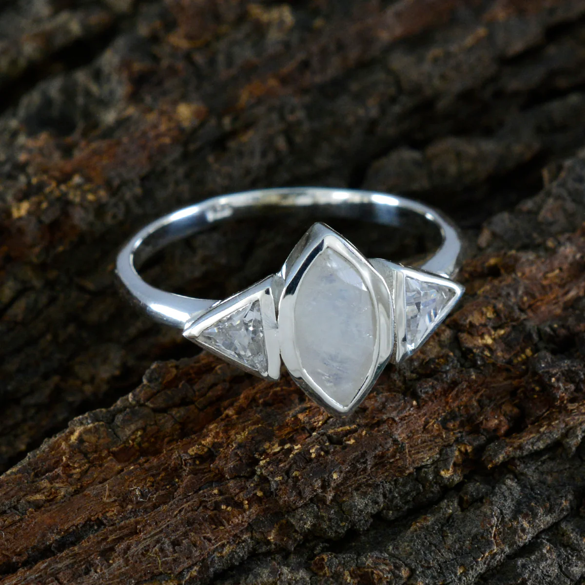 Rainbow Moonstone Trilogy American 925 Silver White Gemstone Whisper-thin Sophisticated Ring Jewellery - Image 3